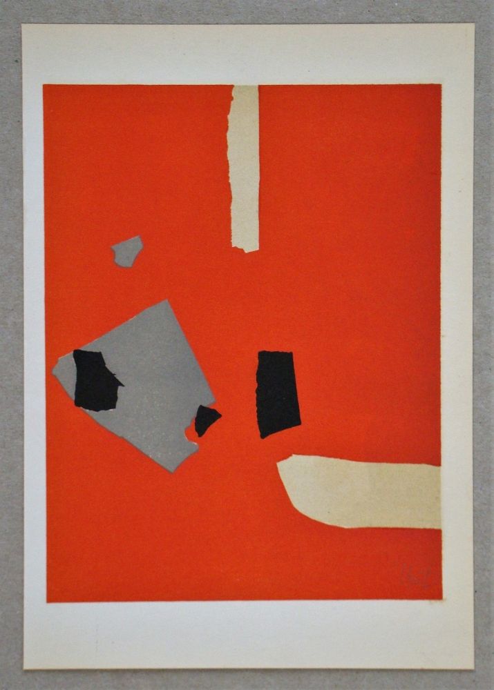 Lithographie De Stael - Compsition sur fond orange