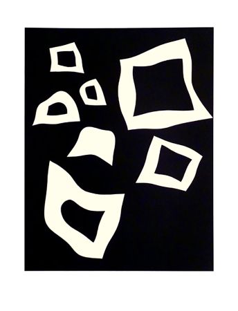 Lithographie Arp - CONSTELLATION 7 BLANCHES SUR NOIR (1960).