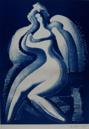 Lithographie Archipenko - Coquette (Blue Nude)