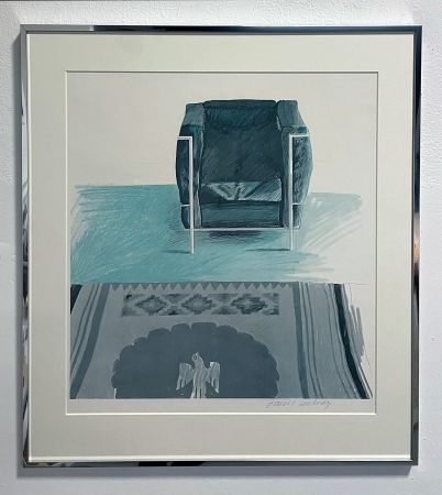 Lithographie Hockney - Corbusier Chair and Rug (framed) 