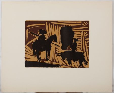 Linogravure Picasso - Corrida : l'entrée du taureau