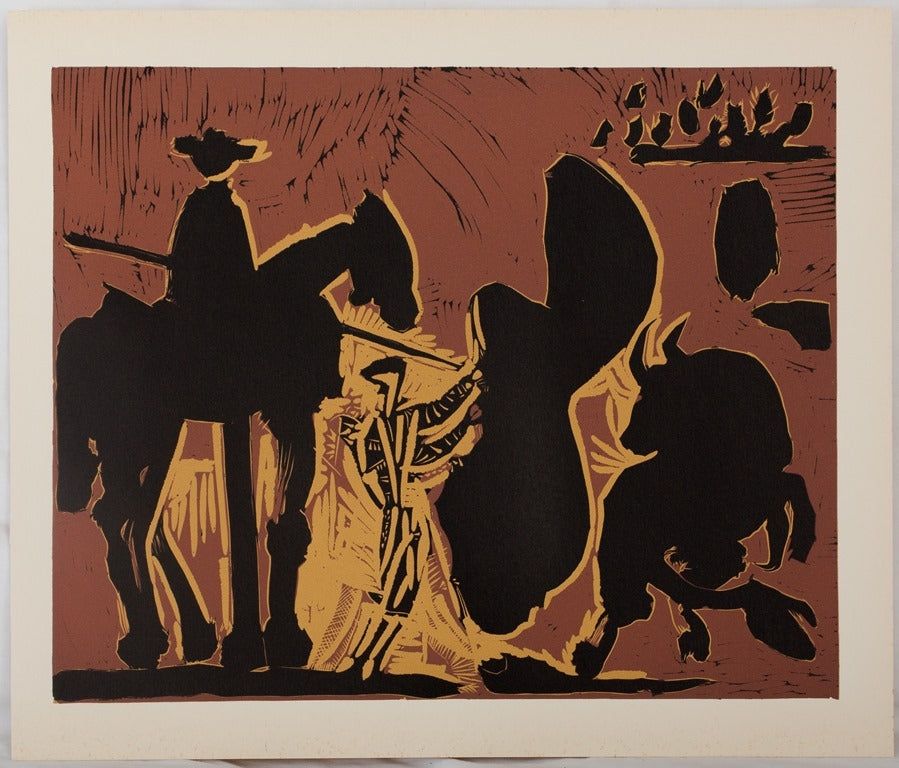 Linogravure Picasso - Corrida, Torero face au taureau