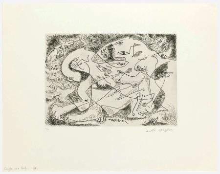 Eau-Forte Masson - Couple aux loups (1974)