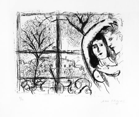 Lithographie Chagall - Couple dans la fenête