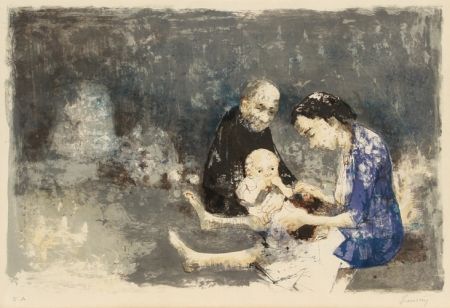 Lithographie Jansem - Couple with baby