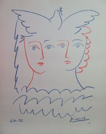 Lithographie Picasso - Couple à la colombe