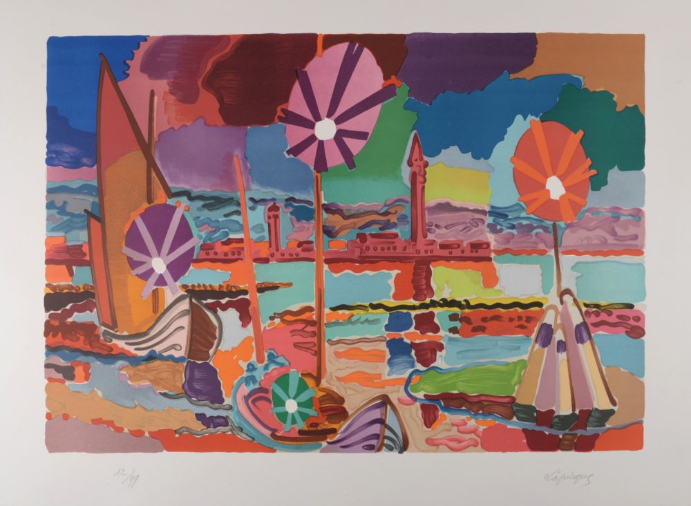 Lithographie Lapicque - Crépuscule sur Burano, 1955 - Hand-signed