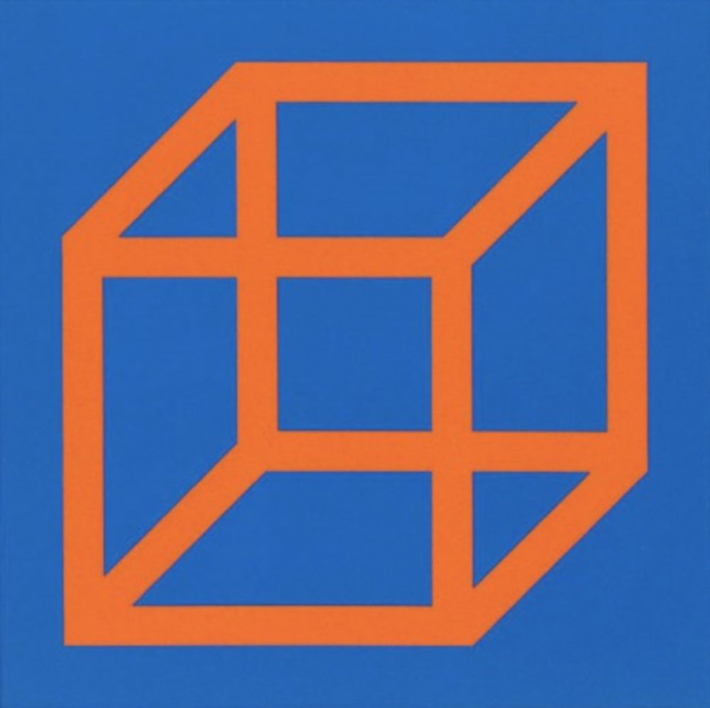 Linogravure Lewitt - Cubes in Color on Color (Blue/Orange)
