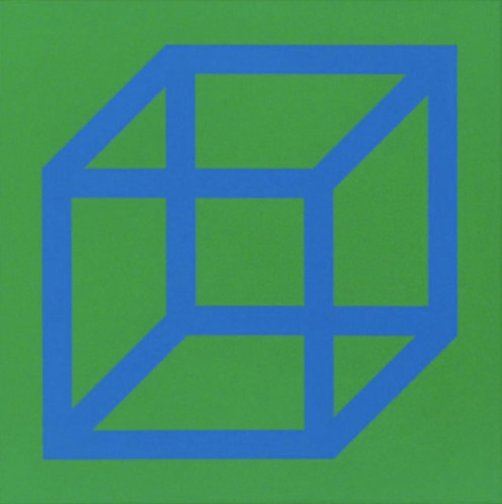 Linogravure Lewitt - Cubes in Color on Color (Green/Blue)