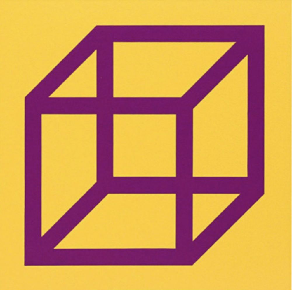 Linogravure Lewitt - Cubes in Color on Color (Yellow/Purple)
