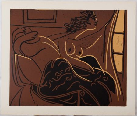 Linogravure Picasso - Curiosité : Deux femmes à la fenêtre