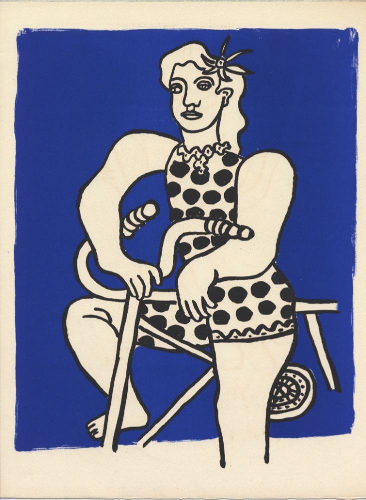 Lithographie Leger - CYCLISTE SUR FOND BLEU (LE CIRQUE 1950)