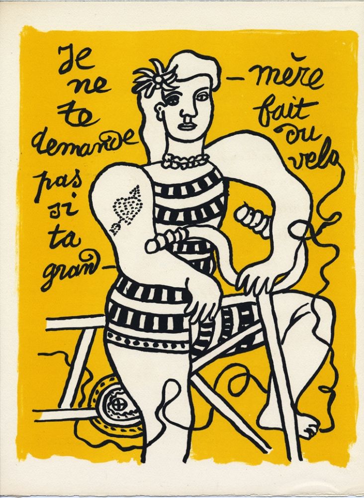 Lithographie Leger - CYCLISTE SUR FOND JAUNE (LE CIRQUE 1950)