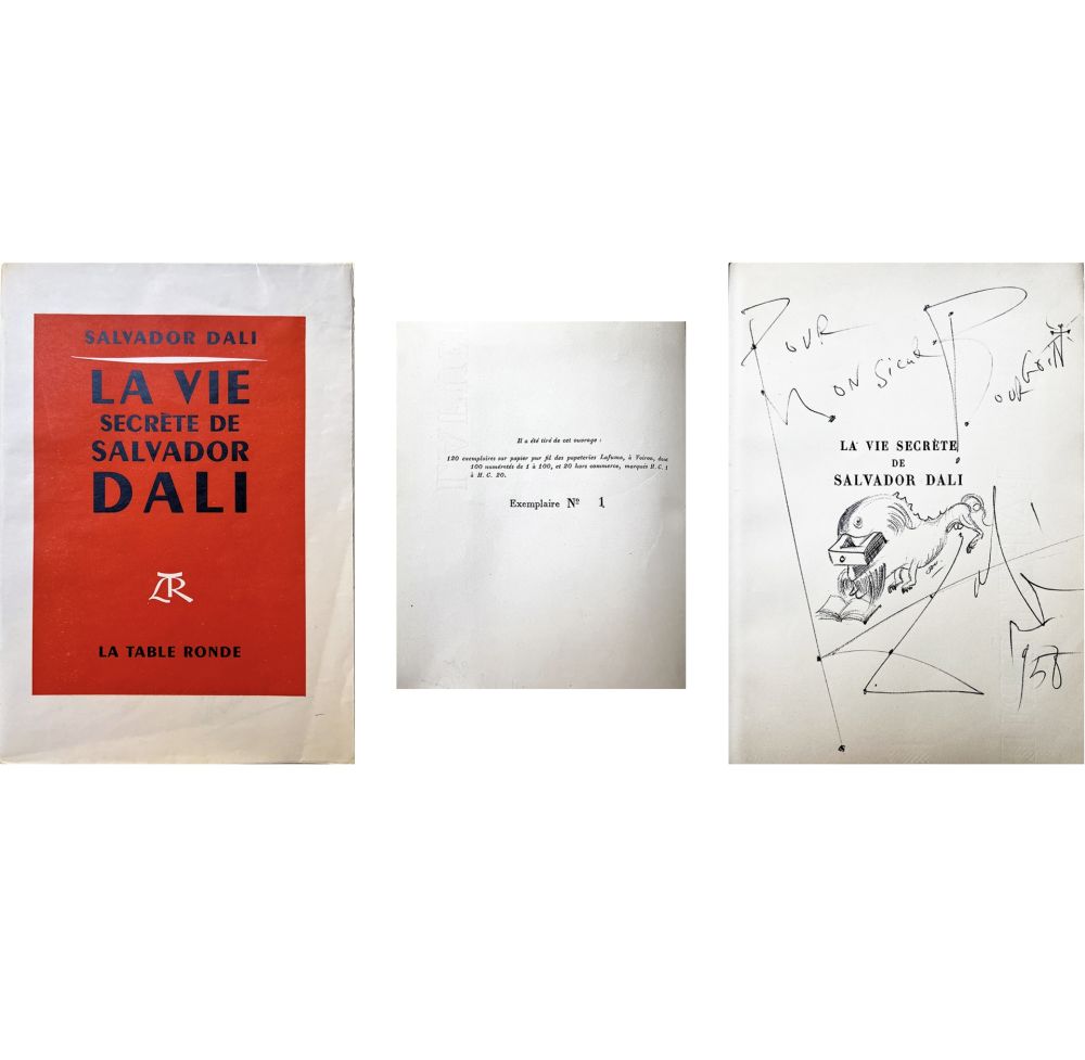 Livre Illustré Dali - DALI LA VIE SECRÈTE DE SALVADOR DALI (1952) : le n°1 avec dessin original