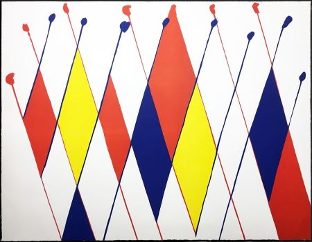 Lithographie Calder - Damier de losanges bleus jaunes rouges (1966).