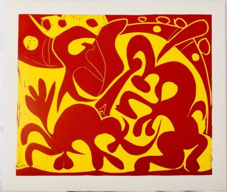 Linogravure Picasso - Dans l'arène (rouge)