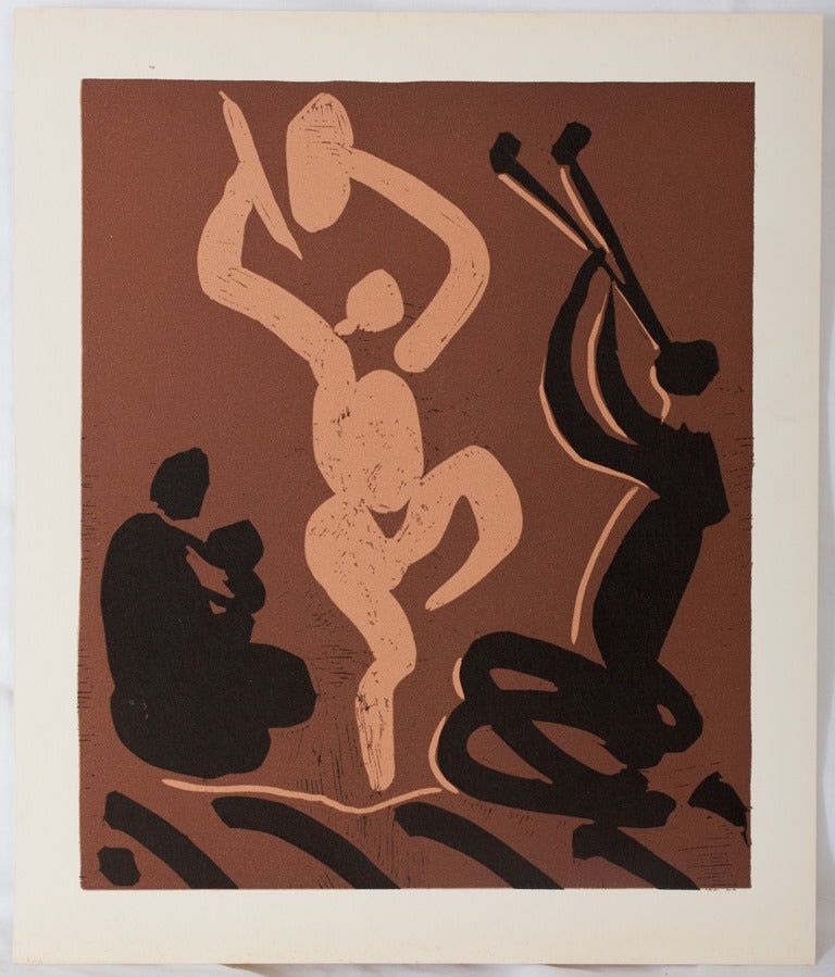 Linogravure Picasso - Danseurs et musiciens