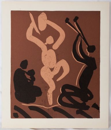 Linogravure Picasso - Danseurs et musiciens