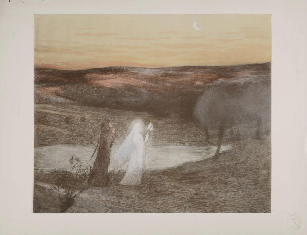 Lithographie Martin - Dante rencontre Béatrix, 1898
