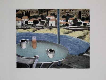 Lithographie Breiter - Das Café