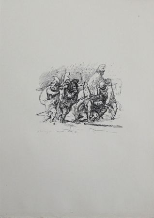 Lithographie Slevogt - Der schwierige Marsch durch den Schnee