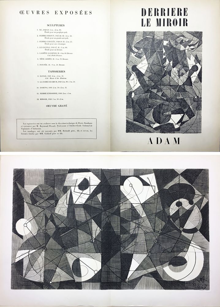 Gravure Adam - Derrière le Miroir n° 24. ADAM .1949. Gravure originale.