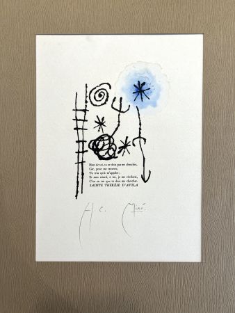 Héliogravure Miró - Dessin Aquarellé et signé pour Sainte Thérèse d'Avila (1960)