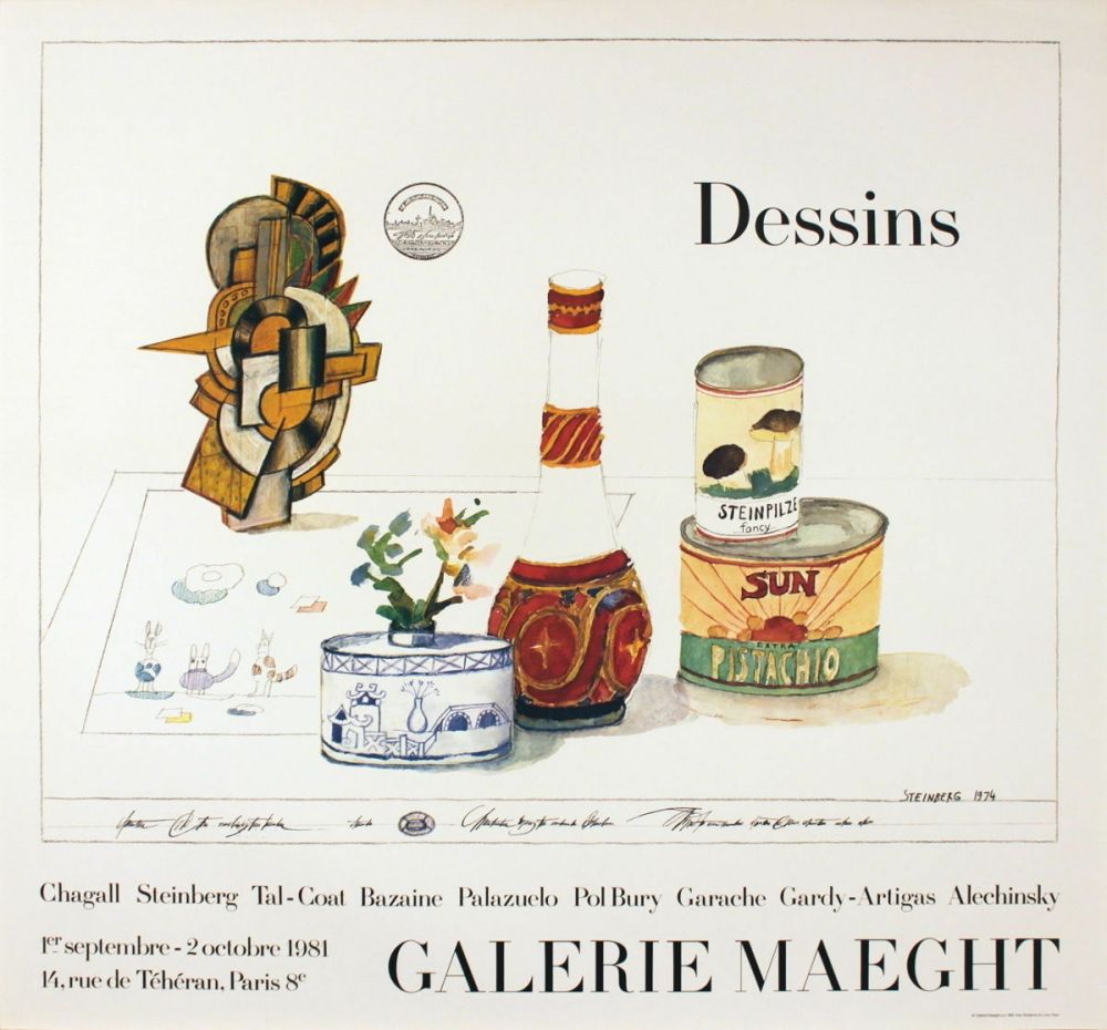 Affiche Steinberg - DESSINS. Galerie Maeght 1981. Tirage de luxe de l'affiche.