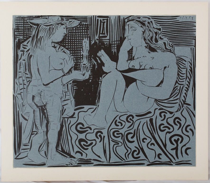 Linogravure Picasso - Deux femmes au flacon de parfum