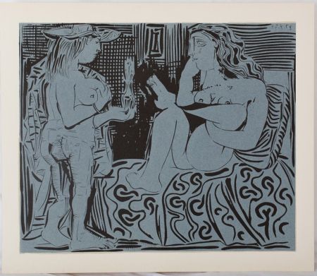 Linogravure Picasso - Deux femmes au flacon de parfum