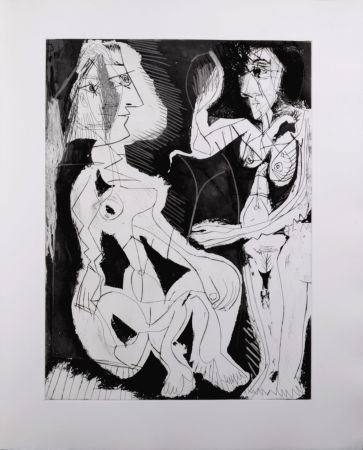 Aquatinte Picasso - Deux femmes au miroir, 1966 - A fantastic original etching (Aquatint) by the Master!