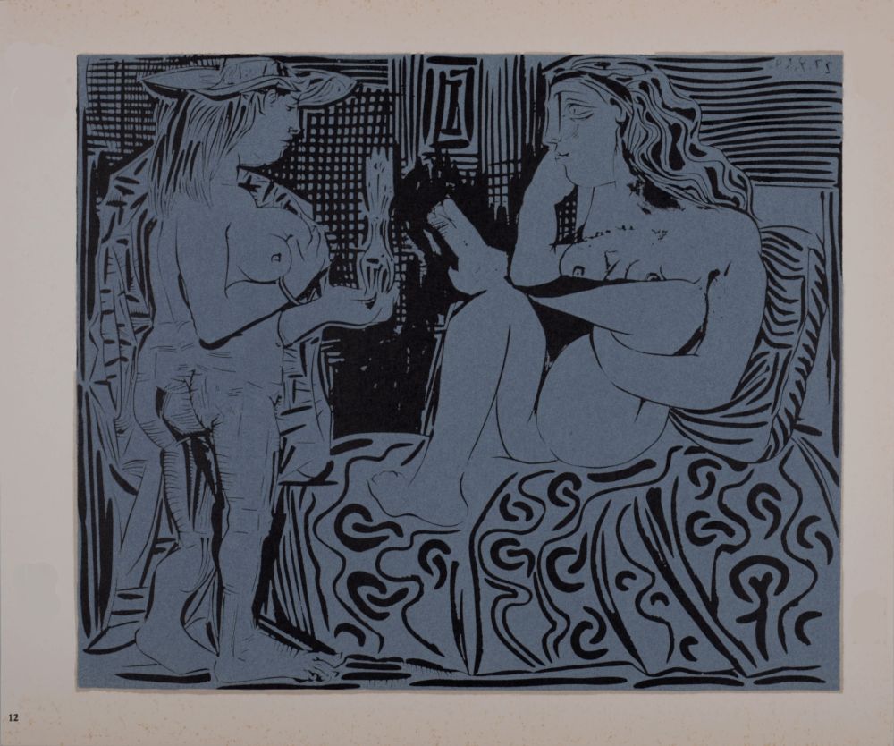 Linogravure Picasso (After) - Deux femmes avec un vase à fleurs, 1962