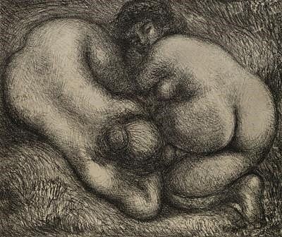 Lithographie Maillol - Deux femmes dans l’herbe.