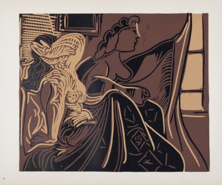 Linogravure Picasso (After) - Deux femmes près de la fenêtre, 1962