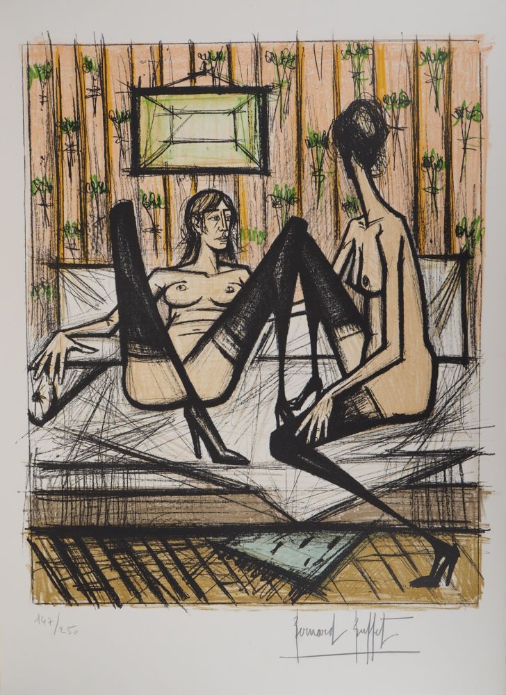 Lithographie Buffet - Deux femmes sur un lit