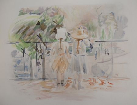 Lithographie Morisot - Deux fillettes au Jardin des Tuileries