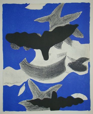 Lithographie Braque - Deux Oiseaux Avec Nuages