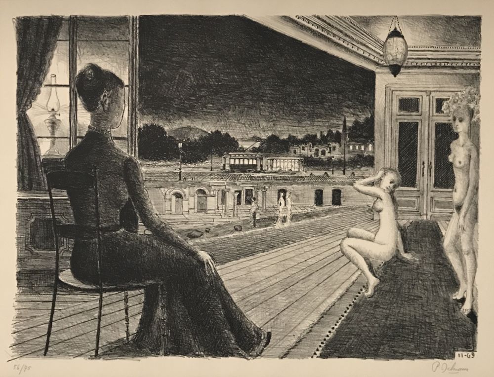 Lithographie Delvaux - Devant La Ville