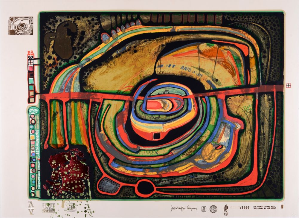 Lithographie Hundertwasser - Die fünfte Augenwaage, Plate 1, 1970-72