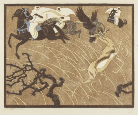 Linogravure Bresslern-Roth - Die Gazellenjagd (The Gazelle Hunt)