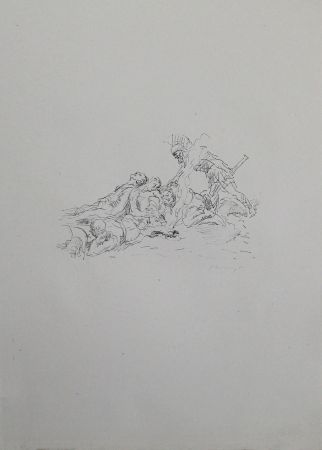 Lithographie Slevogt - Die Soldaten müssen im Schnee kampieren