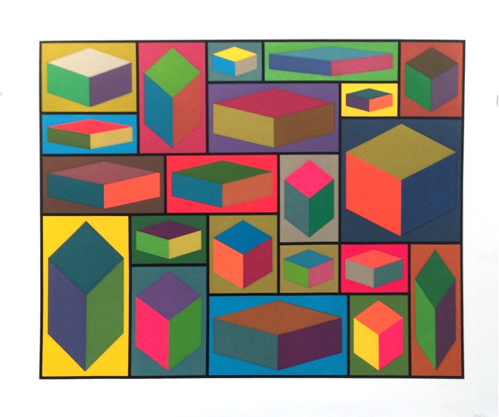 Linogravure Lewitt - Distorted Cubes