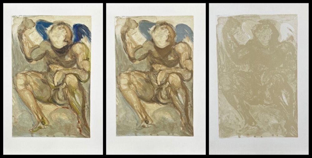 Gravure Sur Bois Dali - Divine Comedy Purgatory Canto 15 Decomposition (3 Pieces)