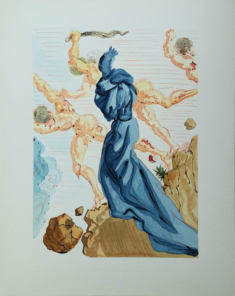 Gravure Sur Bois Dali - Divine Comédie, Enfer 15, Les margelles de Phlégéthon