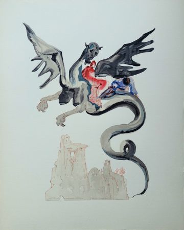 Gravure Sur Bois Dali - Divine Comédie, Enfer 17, Les usuriers