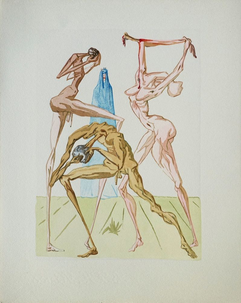 Gravure Sur Bois Dali - Divine Comédie, Enfer 19, Les simoniaques