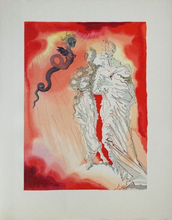 Gravure Sur Bois Dali - Divine Comédie, Enfer 21, Le Diable noir