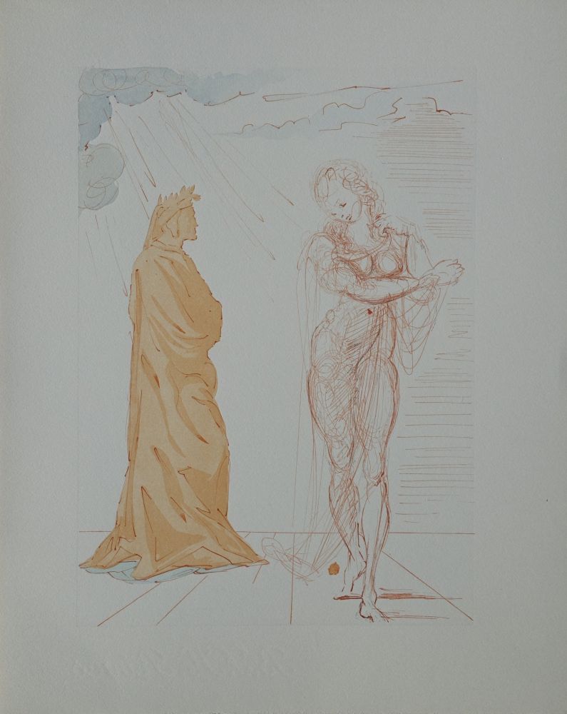 Gravure Sur Bois Dali - Divine Comédie, Enfer 2, Virgile réconforte Dante