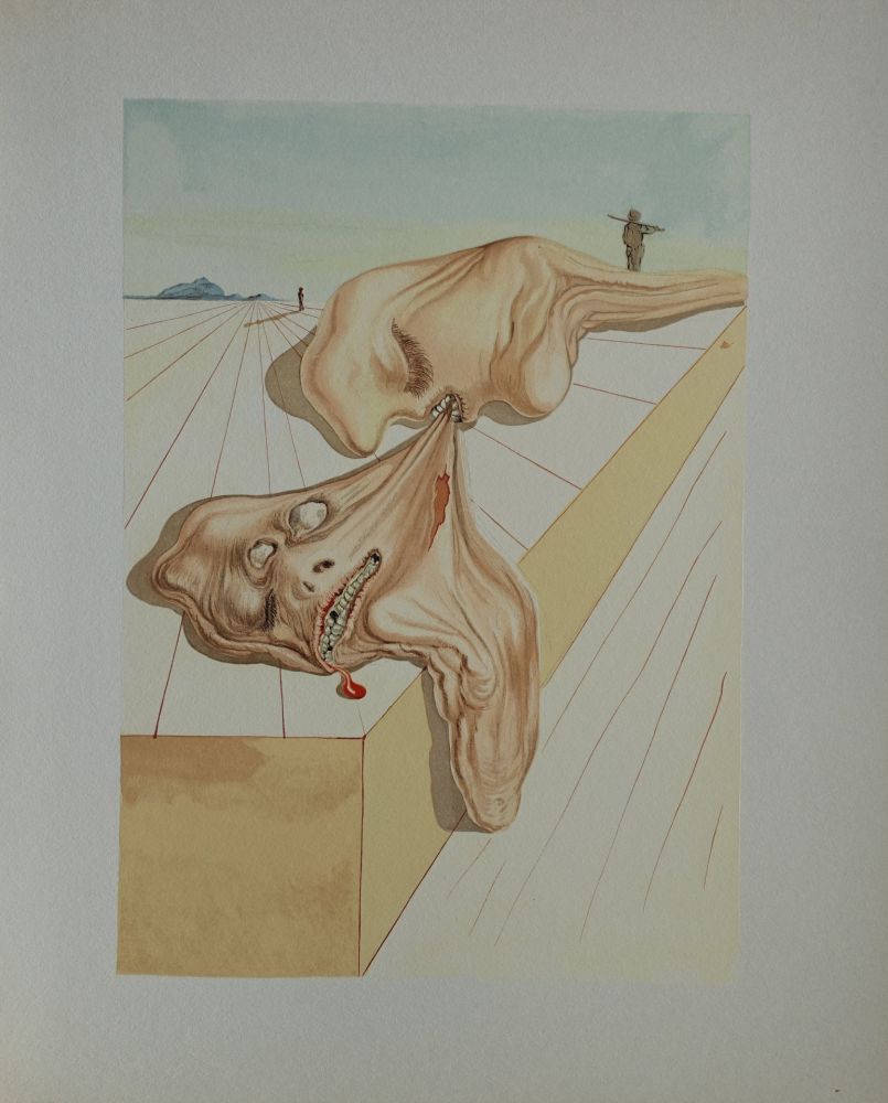 Gravure Sur Bois Dali - Divine Comédie, Enfer 30, Les hommes qui s'entre dévorent