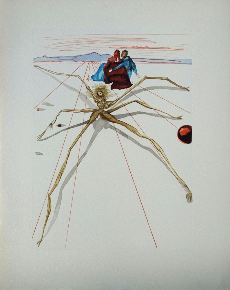 Gravure Sur Bois Dali - Divine Comédie, Purgatoire 17, Quittant la corniche de la colère